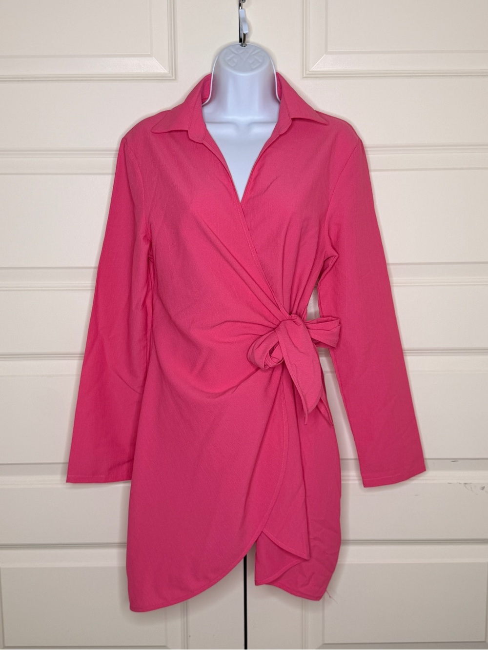 Hot Pink Wrap Dress with Side Tie